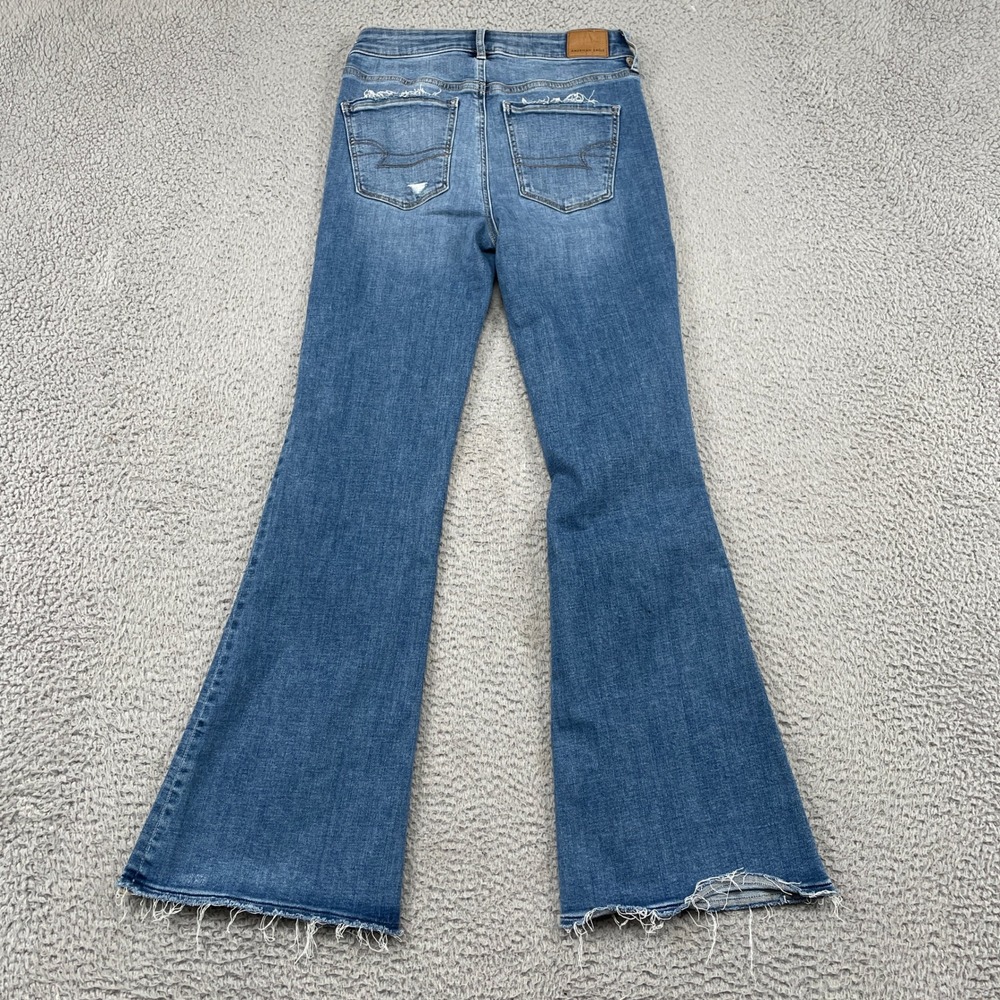 American Eagle Jeans Womens 2 Blue Super Hi-Rise Flare Super Stretch Distressed - Picture 2 of 10